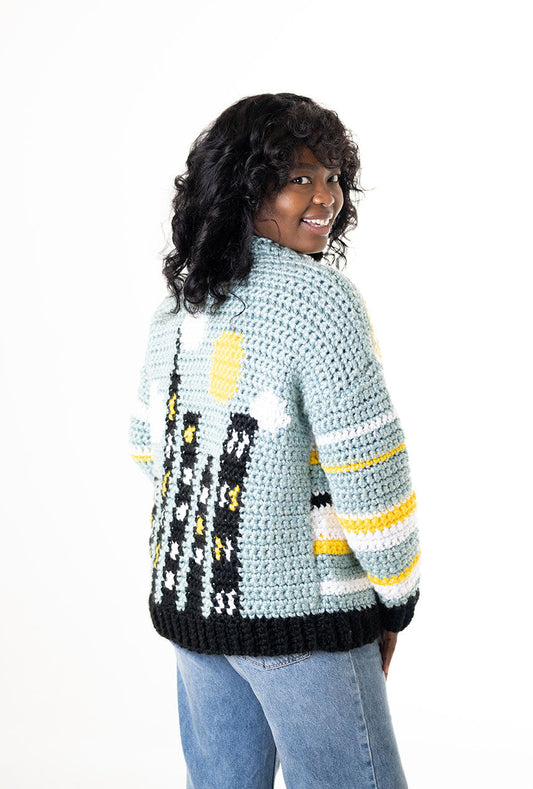 City Skyline Scene Cardigan (Crochet)