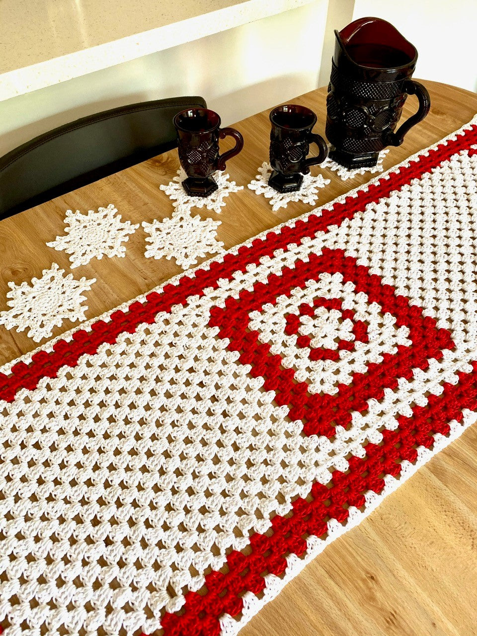 Crochet Kit - Holiday Table Runner & Snowflake Coaster Set
