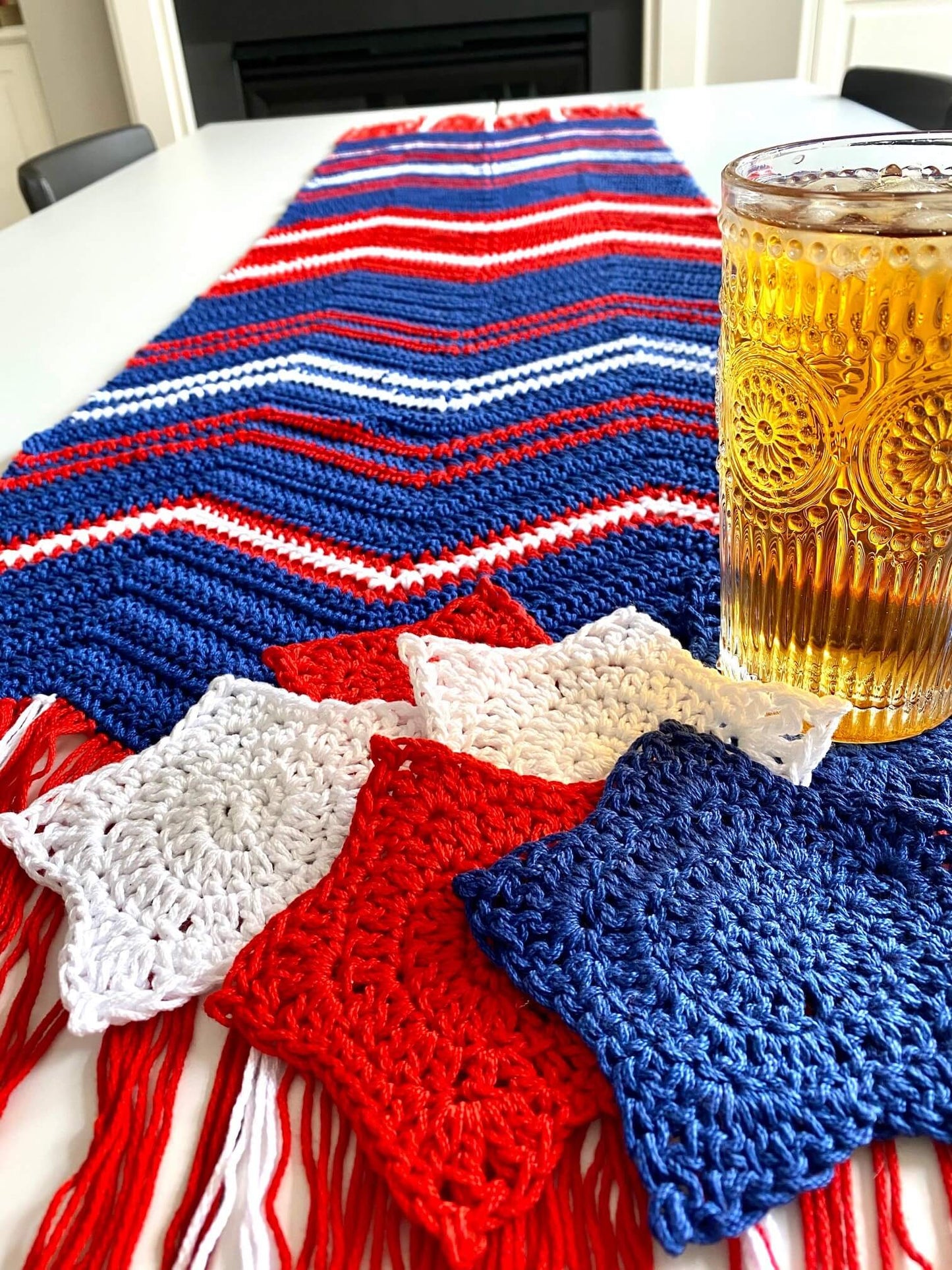 Crochet Kit - Fireworks Table Runner & Star Coaster Set