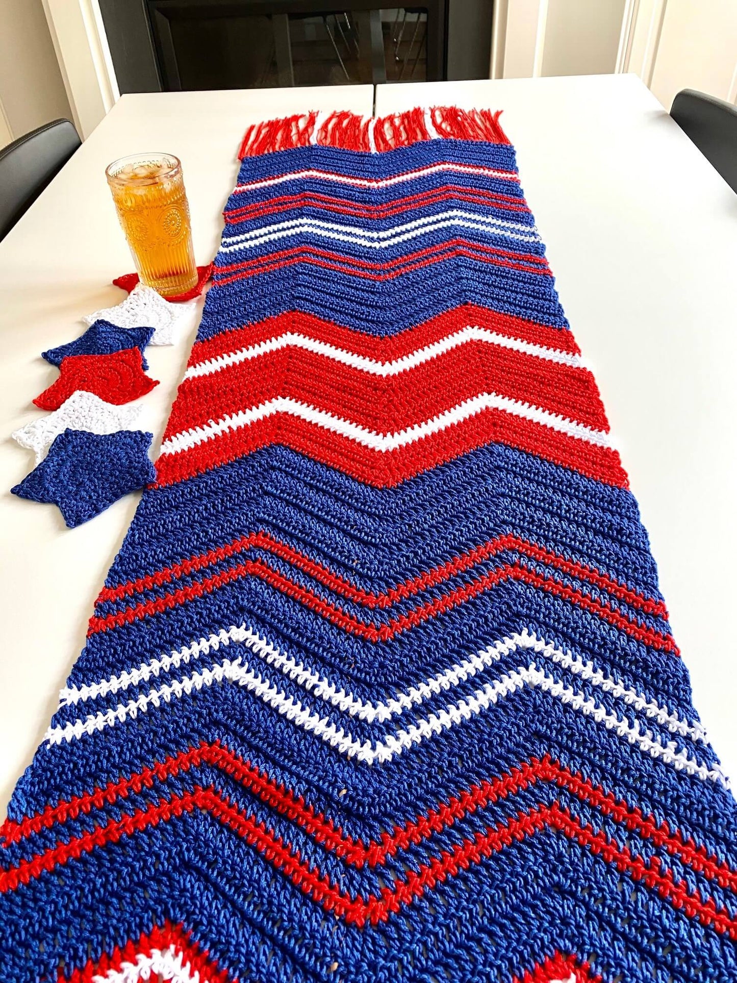 Crochet Kit - Fireworks Table Runner & Star Coaster Set