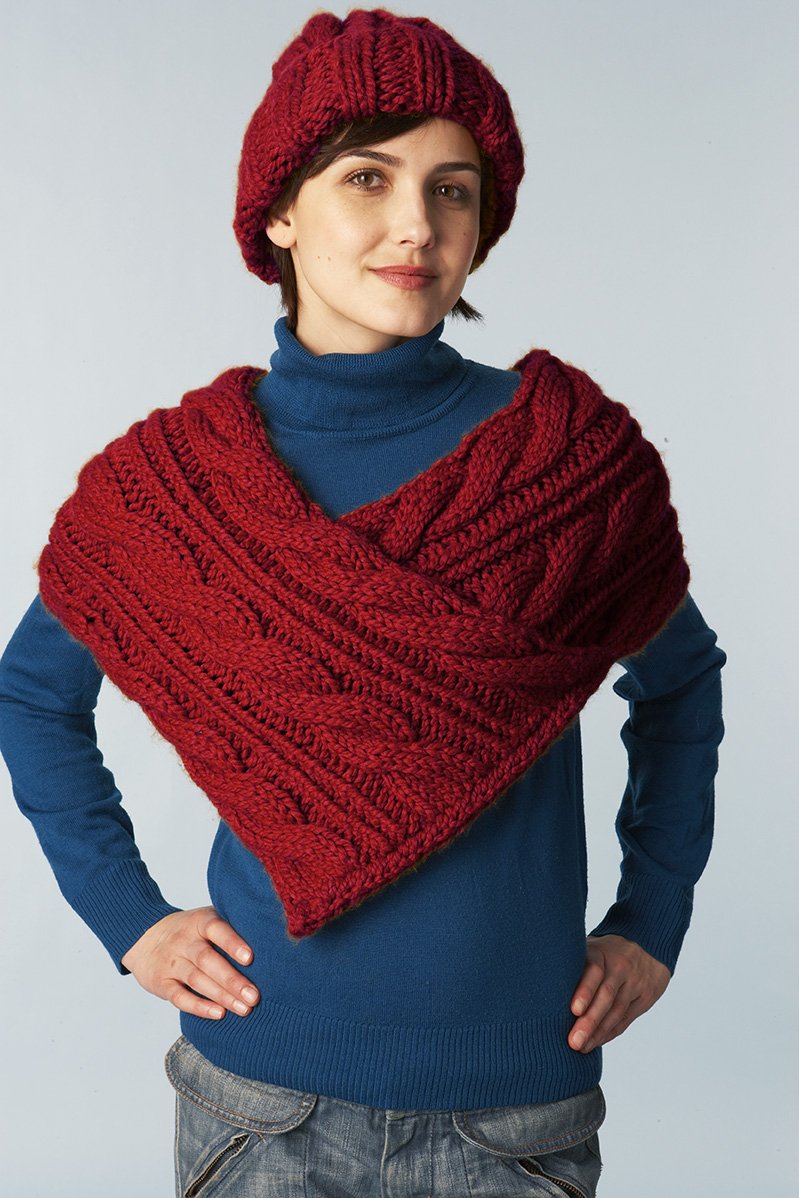 Cabled Wrap And Hat Pattern (Knit)
