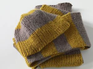 Stripes of Gold Beanie Hat and Scarf Pattern (Knit)