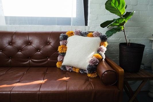 Festive Pom-pom Pillow Cover (Knit)
