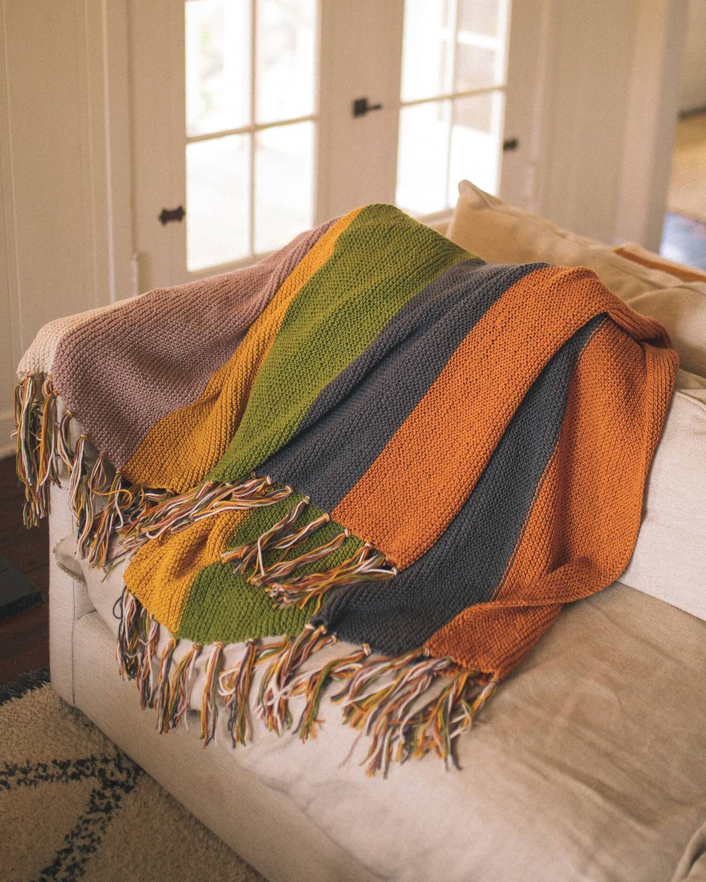 Garter Stitch Striped Throw (Knit)