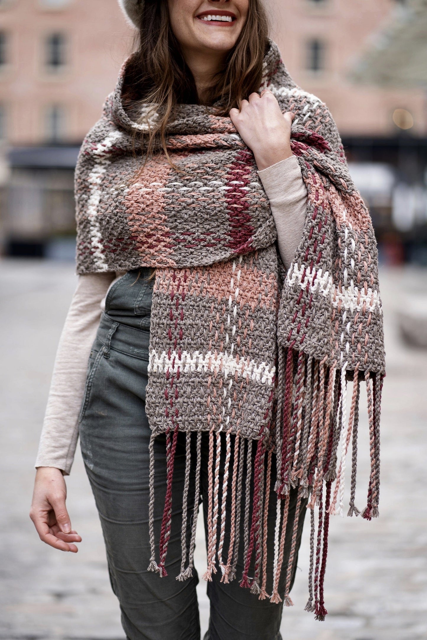 Crochet Kit - Rosebridge Plaid Blanket Scarf