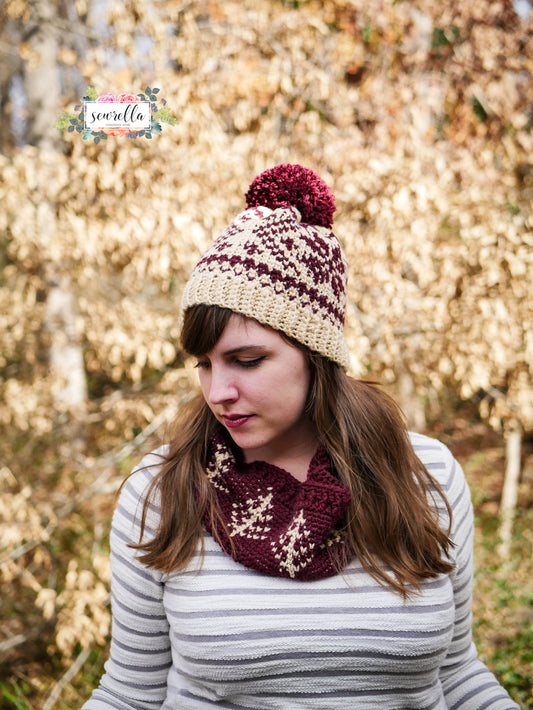 Crochet Kit - Faux Fair Isle Snowflake Toque & Cowl